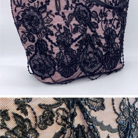 Authentic vintage Valentino Garavani Beaded Black Lace Overlay Tote - Picture 12 of 13